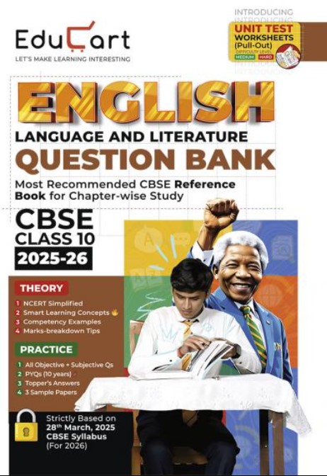 Educart CBSE Question Bank Class 10 English 2025-26 (Introducing Unit Test Worksheets for 2026 Boards Exam)